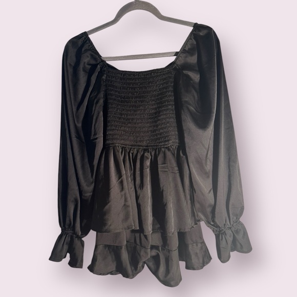 Le Lis black satin ruched long sleeved romper - Picture 5 of 7